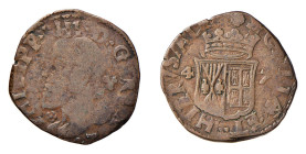 NAPOLI - FILIPPO IV (1621-1665) GRANO 1647 - D/Testa del re a s. con sotto il mento una rosetta R/Stemma coronato con ai lati 4 - 7 .- Ae - MIR 262/7 ...