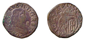 NAPOLI - CARLO II (1674-1700) GRANO 1680 -D/Busto con lunghi capelli a d. R/Stemma a cuore coronato - Ae - Mir.306/3 - P&R.55 BB