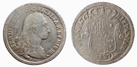 NAPOLI - FERDINANDO IV (1° p. 1759-1799) 120 GRANA 1787 -D/Testa con lunghi capelli a d. R/Stemma coronato con in alto a s. la lettera c, sotto ai lat...