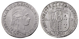 NAPOLI - FERDINANDO IV (1° p. 1759-1799) 120 GRANA 1796 -D/Busto con lunghi capelli a d. FERDINAN.IV.D.G. SICILIAR.ET.HIE.REX Sotto P. R/Stemma corona...