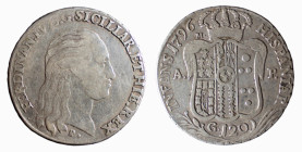 NAPOLI - FERDINANDO IV (1° p. 1759-1799) 120 GRANA 1796D/Testa con lunghi capelli a d. R/Stemma coronato con in alto a s. la lettera M, sotto ai lati ...