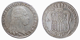 NAPOLI - FERDINANDO IV (1° p. 1759-1799) 120 GRANA 1798 -D/Testa con lunghi capelli a d. R/Stemma coronato con in alto a s. la lettera M, sotto ai lat...