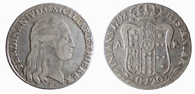 NAPOLI - FERDINANDO IV (1° p. 1759-1799) 120 GRANA 1798 -D/Testa con lunghi capelli a d. R/Stemma coronato con in alto a s. la lettera M, sotto ai lat...