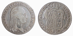 NAPOLI - FERDINANDO IV (1° p. 1759-1799) 120 GRANA 1798 -D/Testa con lunghi capelli a d. R/Stemma coronato con in alto a s. la lettera M, sotto ai lat...