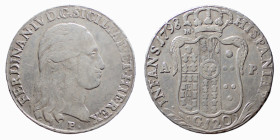 NAPOLI - FERDINANDO IV (1° p. 1759-1799) 120 GRANA 1798 -D/Testa con lunghi capelli a d. R/Stemma coronato con in alto a s. la lettera M, sotto ai lat...