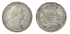 NAPOLI - FERDINANDO IV (1° p. 1759-1799) DUCATO 100 GRANA 1785 -D/Busto con lunghi capelli a d. FERDINAN .IV. D.G. SICILIAR. ET. HIE. REX Sotto B.P. R...