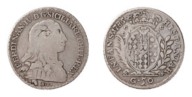 NAPOLI - FERDINANDO IV (1° p. 1759-1799) MEZZO DUCATO 1785 -D/Busto a d. con lunghi capelli a d., sotto le iniziali B.P. R/Stemma coronato con sotto G...