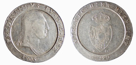 NAPOLI - FERDINANDO IV (2p.° 1799-1805) 120 GRANA 1805 - D/Entro cerchio il busto del Re con lunghi capelli lisci a d. FERDINANDVS IV• D•G• REX 1805 R...