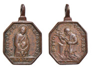 ROMA (Sec. XVIII) SAN PIO V / NS. S. DELLA PIEDRA - MEDAGLIA OTTAGONALE IN AE -D/San Pio V inginocchiato a s.con il Crocifisso R/La B.Vergine con dava...