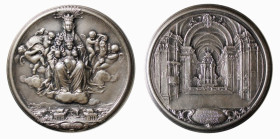 ROMA (1916) MEDAGLIA AR - RESTAURO DELLA CHIESA DI SANTA FRANCESCA ROMANA -D/La B.Vergine seduta in trono con il Bambino con intorno cherubini e sotto...