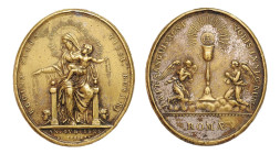 LA MADONNA DEL ROSARIO (Sec.XIX) MEDAGLIA AE - Anno Santo 1825 - D/La Madonna del Rosario REGINA SACRA TISSI. MA ROSARJ Esergo AN.IVB. 1825 R/Il calic...