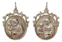 SAN GIUSEPPE (Sec. XVII-XVIII) MEDAGLIA IN AR - D/San Giuseppe con il Bambino S. IO SEPH.O.P.N R/Sant'Anna con una fanciulla S.ANNA M.T. - Ar - mm.64 ...