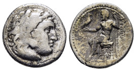 KINGS of MACEDON. Philip III Arrhidaios.(323-317 BC). Magnesia ad Maeandrum. Drachm.

Obv : Head of Herakles right, wearing lion skin.

Rev : ΦIΛIΠΠOY...