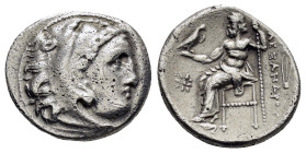 KINGS of MACEDON. Alexander III The Great.(336-323 BC).Kolophon.Drachm. 

Obv : Head of Herakles right, wearing lion skin.

Rev : ΑΛΕΞΑΝΔΡΟΥ.
Zeus sea...