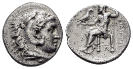 KINGS of MACEDON. Philip III Arrhidaios.(336-323 BC).Side.Drachm. 

Obv : Head of Herakles right, wearing lion skin.

Rev : ΦΙΛΙΠΠΟΥ.
Zeus seated left...