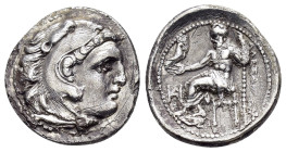 KINGS of MACEDON.Alexander III.(336-323 BC).Miletos.Drachm.

Obv: Head of Herakles right, wearing lion skin.

Rev: AΛEΞANΔPOY.
Zeus seated left with e...