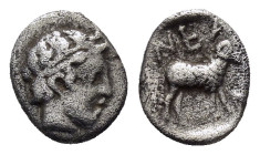 TROAS.Neandria.(4th century BC).Obol.

Obv : Laureate head of Apollo right.

Rev : NEAИ.
Ram standing right within incuse square.
SNG Ashmolean 1170; ...