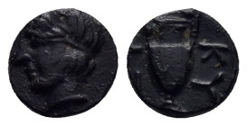 MYSIA. Kyzikos.(Circa 4th century BC).Ae.

Obv : Laureate head of Apollo left.

Rev : KY ZI.
Amphora; below, tunny right.
SNG France 411; SNG Copenhag...