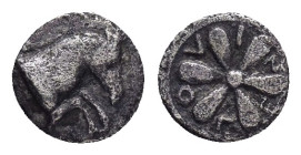AEOLIS. Kyme.(circa 350-250 BC).Hemiobol.

Obv : K-Y.
Forepart of horse right.

Rev : AIOΛOΣ.
Floral pattern.
SNG Ashmolean –; SNG Copenhagen –; SNG M...