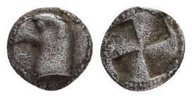 AEOLIS.Kyme.(Circa 480-450 BC).Hemiobol.

Obv : K Y.
Head of eagle left.

Rev : Quadripartite incuse square.
SNG Copenhagen 31; Klein 333.

Condition ...