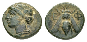 IONIA. Ephesos.(Circa 375-325 BC).Ae.

Obv : E - Φ.
Bee with straight wings.

Rev : Female head left, wearing stephane.
BMC 68.

Condition : Very fine...