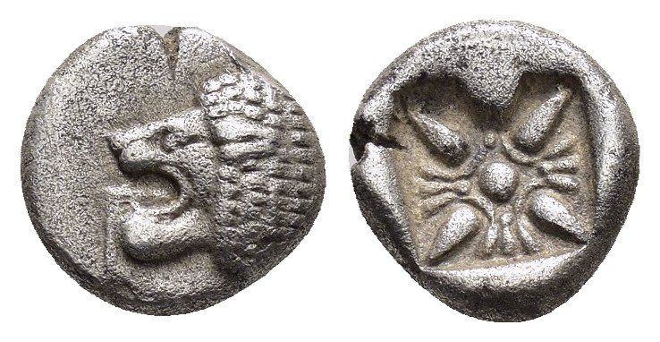 IONIA.Miletos.(Late 6th-early 5th century BC).Obol.

Obv : Forepart of lion righ...