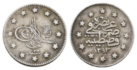 OTTOMAN EMPIRE. Abdulhamid II.(1876-1909). 2 Qurush.

Obv : Arabic legend.

Rev : Arabic legend.

Condition : Very fine.

Weight : 1.2 gr
Diameter : 1...