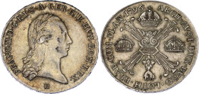 Austrian Netherlands 1 Kronenthaler 1796 H
KM# 62.1, N# 23333; Silver; Francis II; Mint Günzburg, Germany; AUNC.