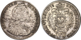 Austria 6 Kreuzer 1738
KM# 1615, N# 39146; Silver; Karl VI; Hall Mint; XF