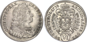Austria 6 Kreuzer 1738
KM# 1615, Her# 666-683, N# 39146; Silver; Charles VI (1711-1740); mint luster; XF-AUNC