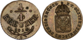 Austria 1/4 Kreuzer 1816 S
KM# 2107, N# 18150; Copper; Francis I of Austria; AUNC, Yellow