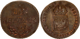 Austria 1 Kreuzer 1816 S
KM# 2113, N# 3169; Copper; Franz I; Smolnik Mint; AUNC