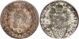 Austria 20 Kreuzer 1802 B
KM# 2139, Adamo# C28, N# 22610; Silver; Franz II; Kremnitz Mint; XF Toned