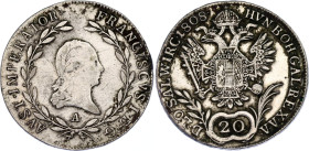 Austria 20 Kreuzer 1808 A
KM# 2141, N# 18835; Silver; Franz I; XF+
