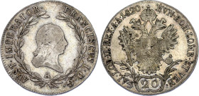 Austria 20 Kreuzer 1820 A
KM# 2143, N# 19931; Silver; Franz I; XF