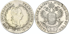 Austria 20 Kreuzer 1830 A
KM# 2145, Schön# 64, Adamo# C34, N# 22995; Silver; Franz I; Vienna Mint; UNC