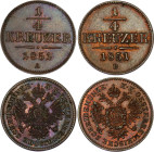Austria 2 x 1/4 Kreuzer 1851 A - B
KM# 2180, N# 11525; Copper; Franz Joseph I; AUNC, RD/RB