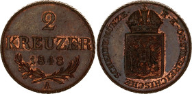 Austria 2 Kreuzer 1848 A
KM# 2188, N# 22368; Ferdinand I; AUNC, mint luster remains