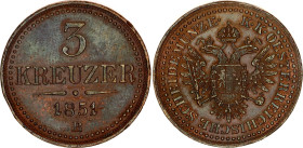 Austria 3 Kreuzer 1851 B
KM# 2193, N# 18826; Franz Joseph I; AUNC-