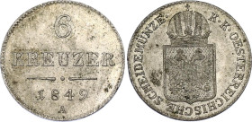 Austria 6 Kreuzer 1849 A
KM# 2200, N# 13821; Silver; Franz Joseph I; UNC, Toning