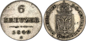 Austria 6 Kreuzer 1849 A
KM# 2200, N# 13821; Silver; Franz Joseph I; XF+