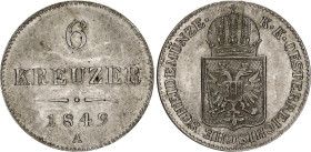 Austria 6 Kreuzer 1849 A
KM# 2200, Adamo# M9.1, N# 13821; Billon; Franz Joseph I; Vienna Mint; UNC