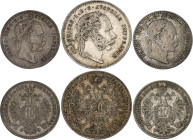 Austria 2 x 10 - 20 Kreuzer 1869 - 1870
KM# 2206, 2212; Silver; Franz Joseph I; 2 x 10 Kreuzer & 20 Kreuzer 1869 - 1870