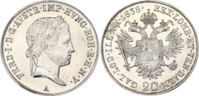 Austria 20 Kreuzer 1838 A
KM# 2208, N# 18459; Silver; Ferdinand I; AUNC with minor hairlines