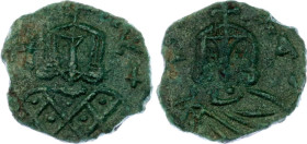 Byzantium Nummus 802 - 811 AD
SB 1612; Copper 1.93 g.; Nicephorus I, with Stauracius; Mint Syracuse; Obv: Crowned bust of Nicephorus I facing, wearin...
