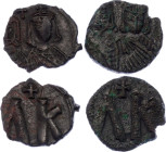 Byzantium 2 x Follis 813 - 820 AD
SB 1635; Copper; Leo V the Armenian, with Constantine; Mint Syracuse; 'light series' 2.59 g. & 3.6 g; Obv: Facing b...
