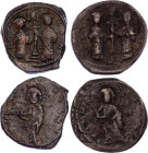 Byzantium 2 x Follis 1059 - 1067 AD
SB 1853; Copper; Constantine X Ducas, with Eudocia; Obv: +ЄΜΜΑΝΟVHΛ Christ Emmanuel standing facing on footstool,...