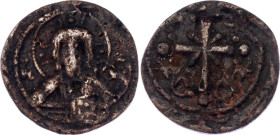 Byzantium Follis 1078 - 1091 AD
SB 1889; Copper 5.35 g.; Time of Nicephorus III; Anonymous follis; Obv: Bust of Christ nimbate facing. Rev: Ornate La...
