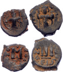 Umayyad 2 x Fals 636 - 660 AD
Copper; Arab-Byzantine, Umayyad Caliphate; 36-660. Fals; Imitation of a Follis of Heraclius, 610-641. Obv: Heraclius in...