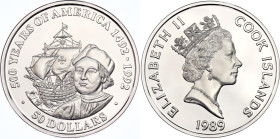 Cook Islands 50 Dollars 1989
KM# 47, N# 93679; Silver 30.36 g.; Christopher Columbus; Proof